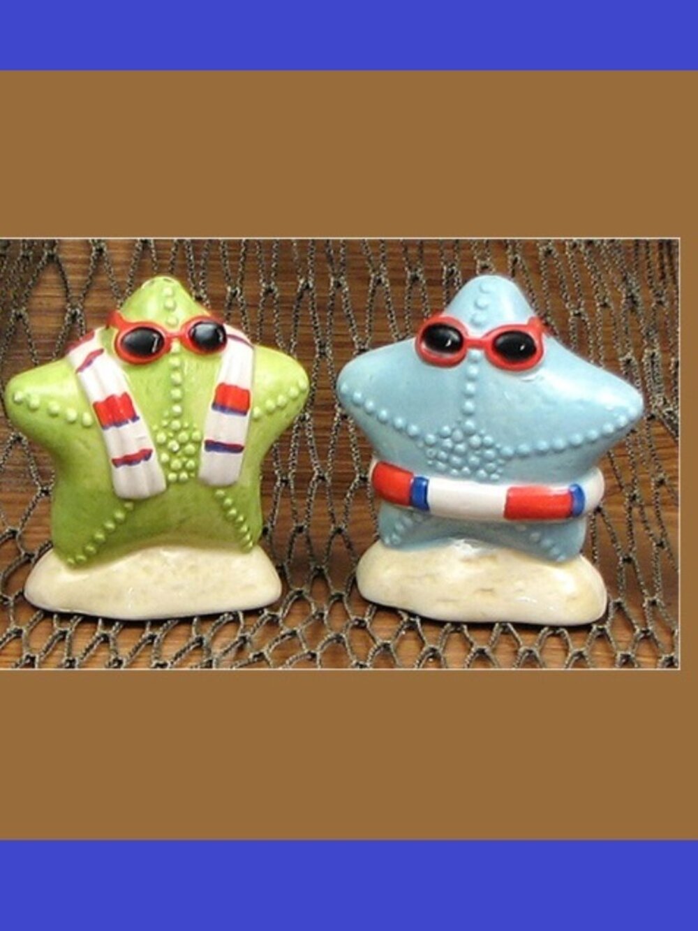 Ceramic Set of Starfish Salt and Pepper Shakers 3" tall x 2 5/8" wide each 15090